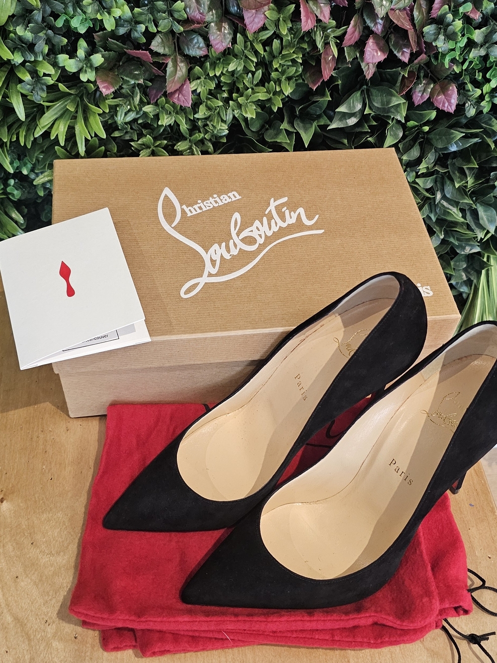 Christian Louboutin Kate 100 Suede Pumps Black & Red